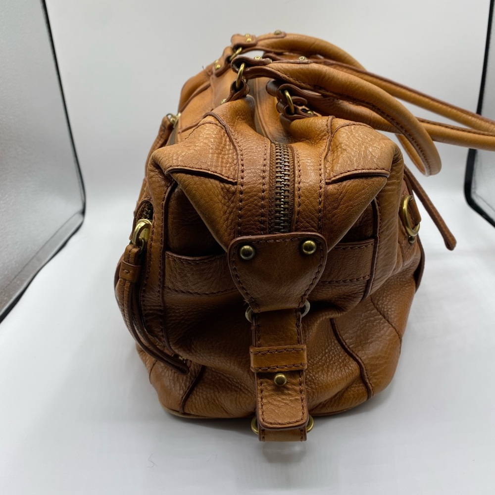 Lockheart satchel bag HEAVY pebbled leather tan brown w multi pockets Preowned - Picture 5 of 11